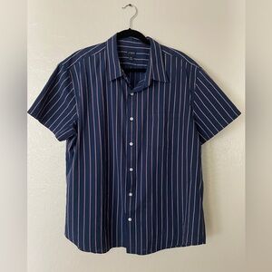 J. Crew Navy Short-Sleeve Button-Up with White Stripes
